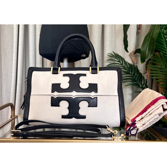 AUTHENTIC TORY BURCH BLACK AND WHITE JESSICA SHOULDER BAG TOTE - Picture 1 of 11